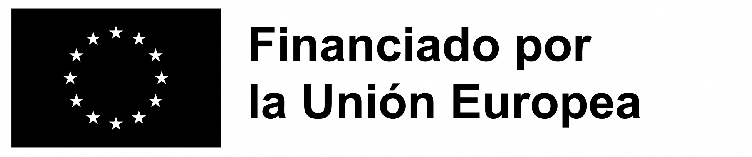 Logotipo oficial de Financiado por la Unión Europea con la bandera de estrellas europeas en color negro.