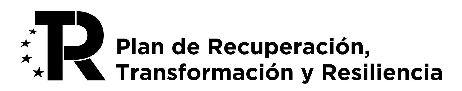 Logotipo oficial del Plan de Recuperación, Transformación y Resiliencia del Gobierno de España con la R distintiva y estrellas.