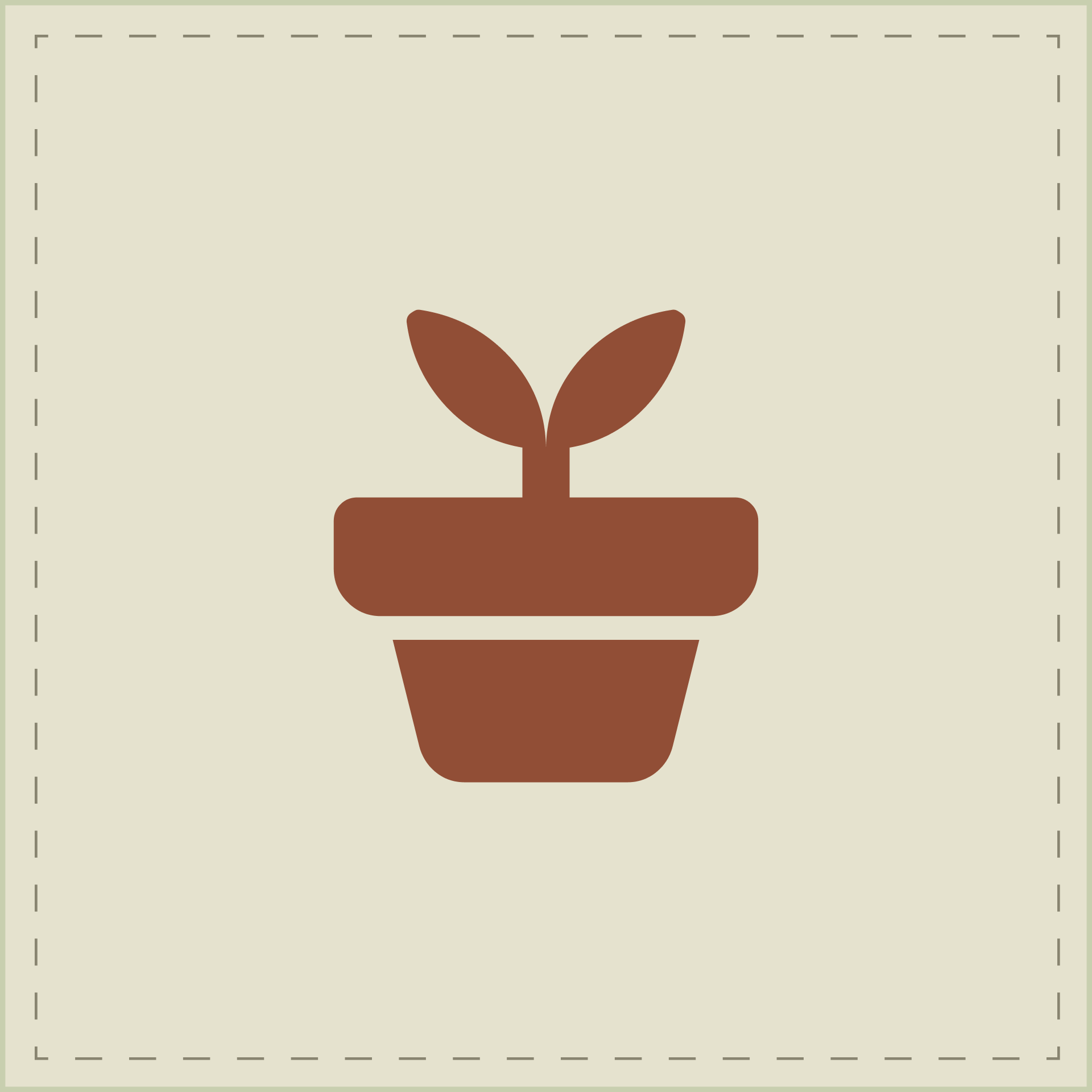 Guía de tallas: Envoltorio Talla L para macetas y plantas Icono ilustrativo de una maceta con brote sobre fondo Beige, representante de objetos recomendados para envoltorios talla L.