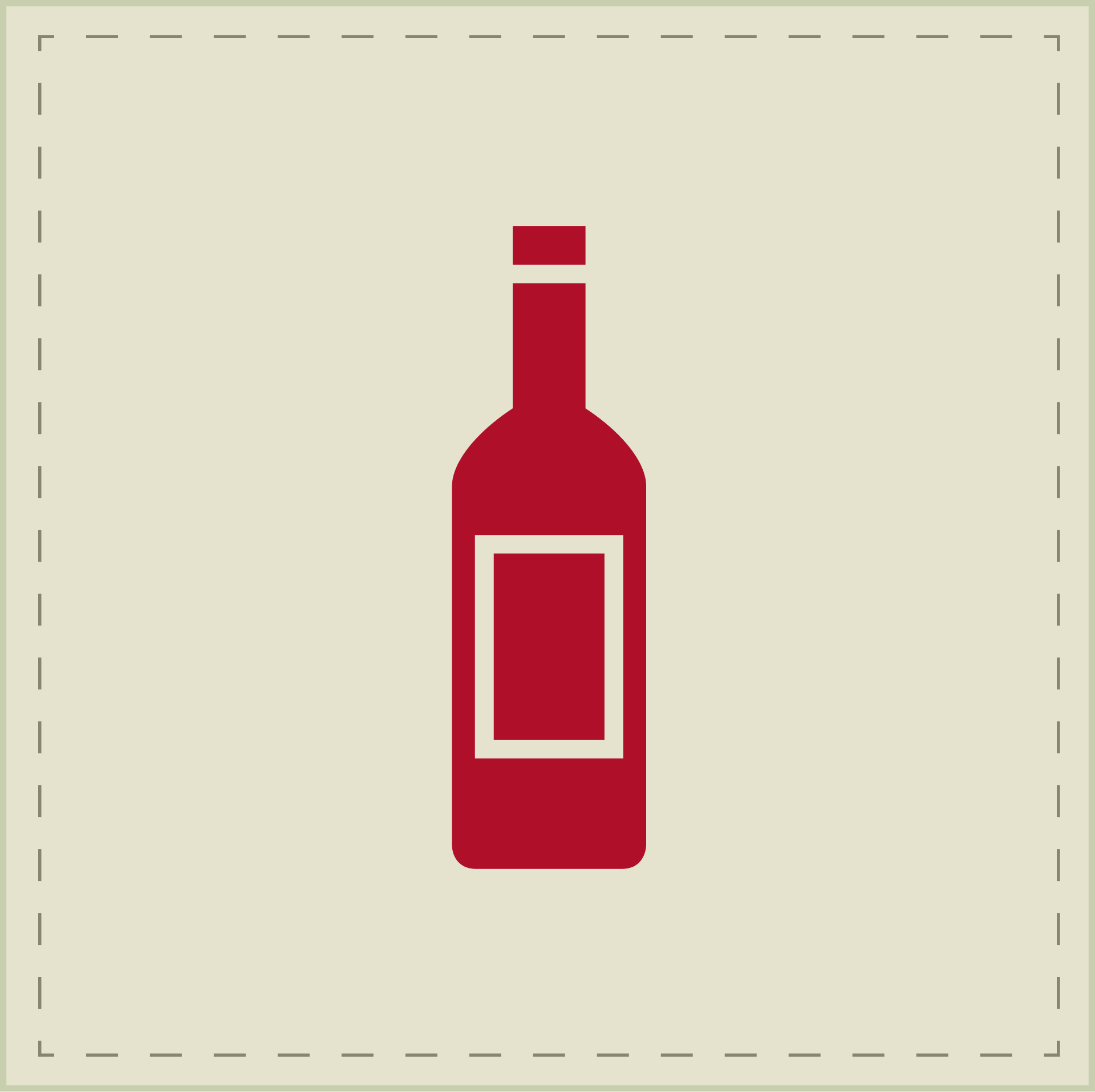 Guía de tallas: Envoltorio Talla M para botellas Icono ilustrativo de una botella de vino roja sobre fondo beige, ejemplo de objeto recomendado para envoltorios talla M.
