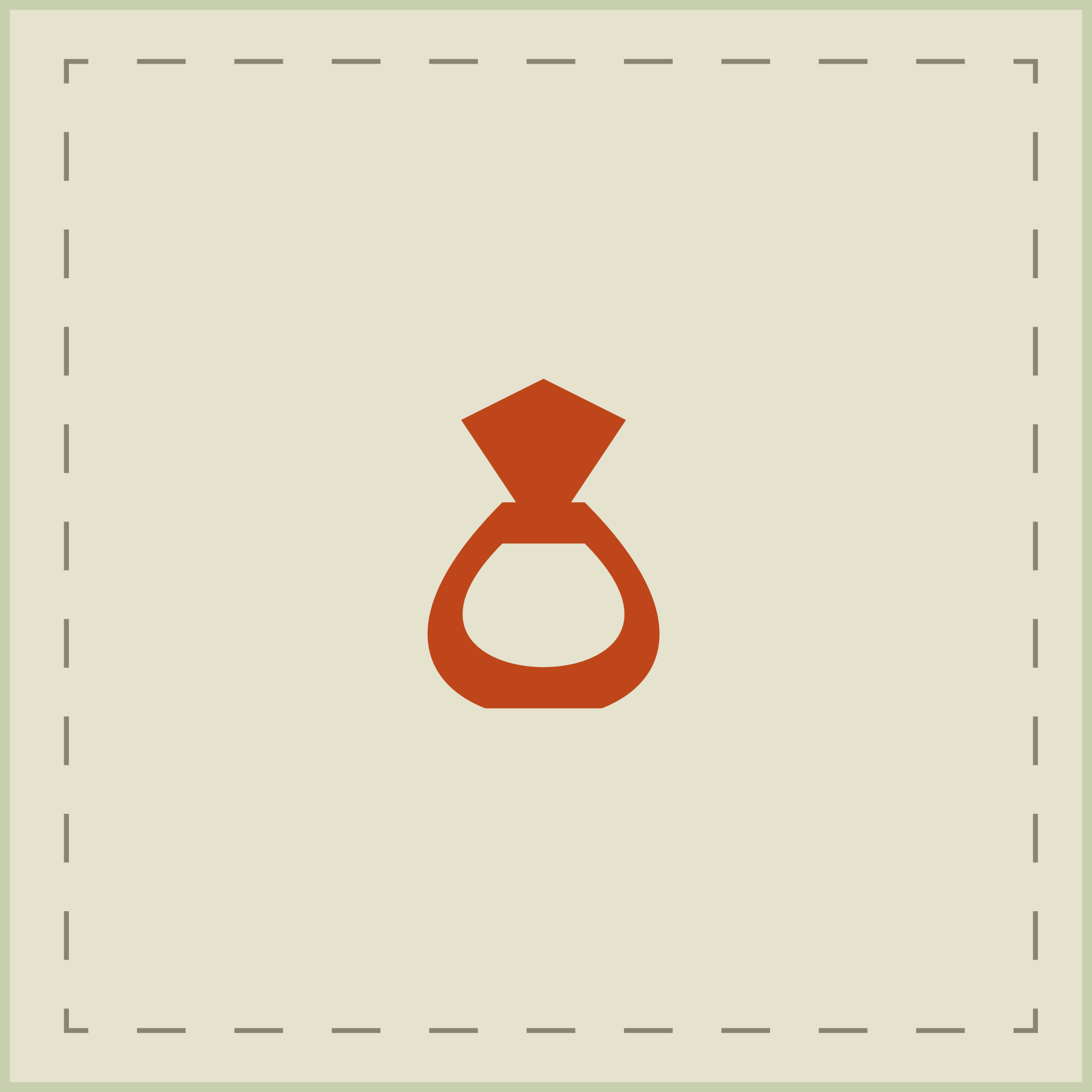 Guía de tallas: Envoltorio Talla XS para joyas y anillos Icono ilustrativo de un anillo con diamante en color terracota sobre fondo beige, ejemplo de uso para envoltorios talla XS.